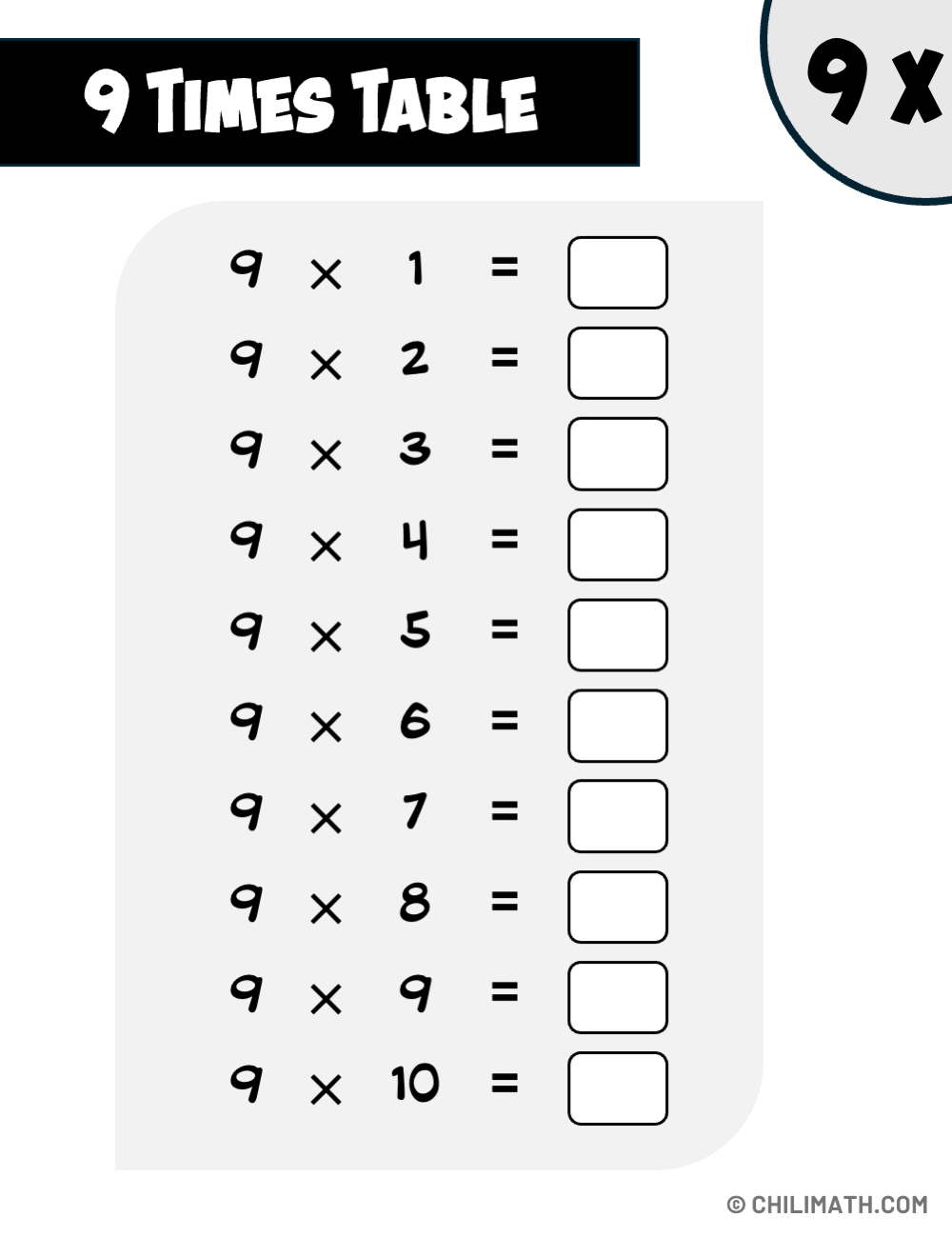multiplication of 9 worksheets