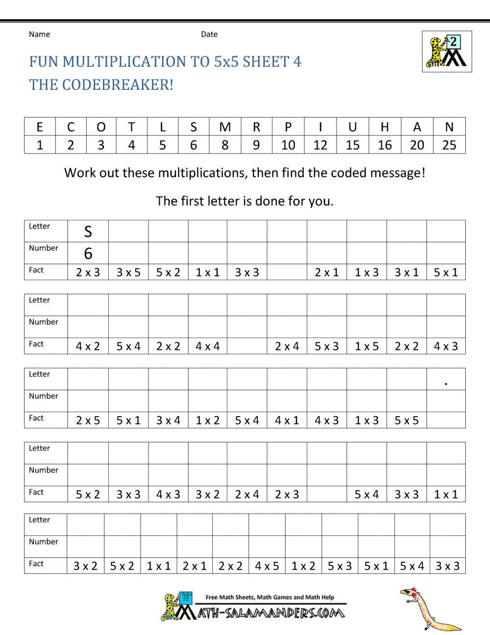 Multiplication To 5x5 Worksheets For 2nd Grade