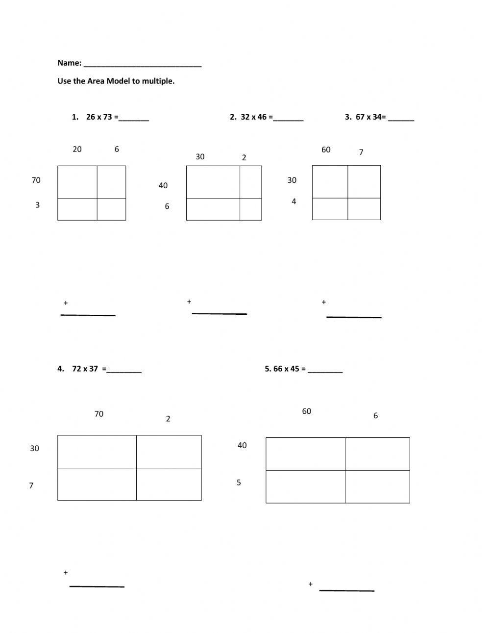 partial product multiplication worksheet