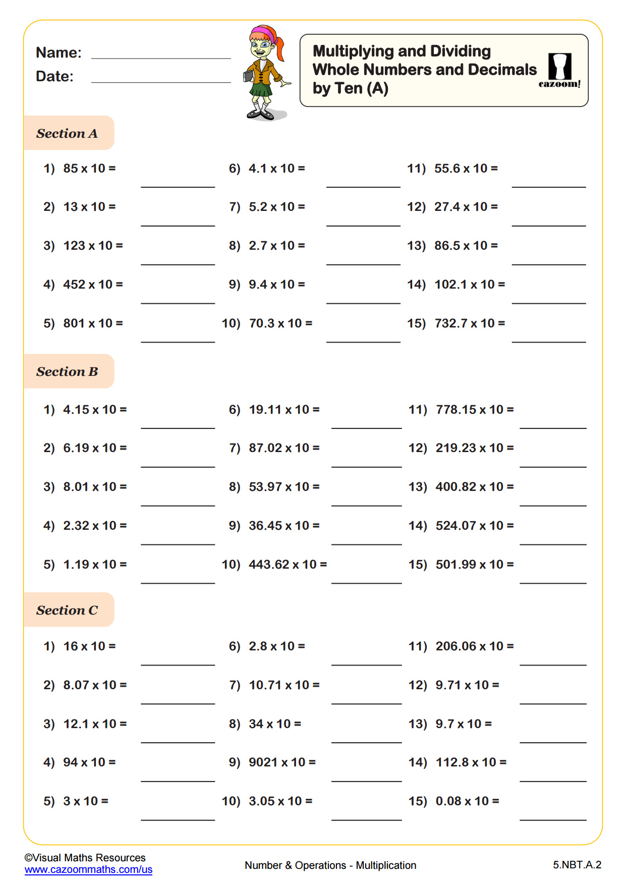 dividing whole numbers by decimals worksheet
