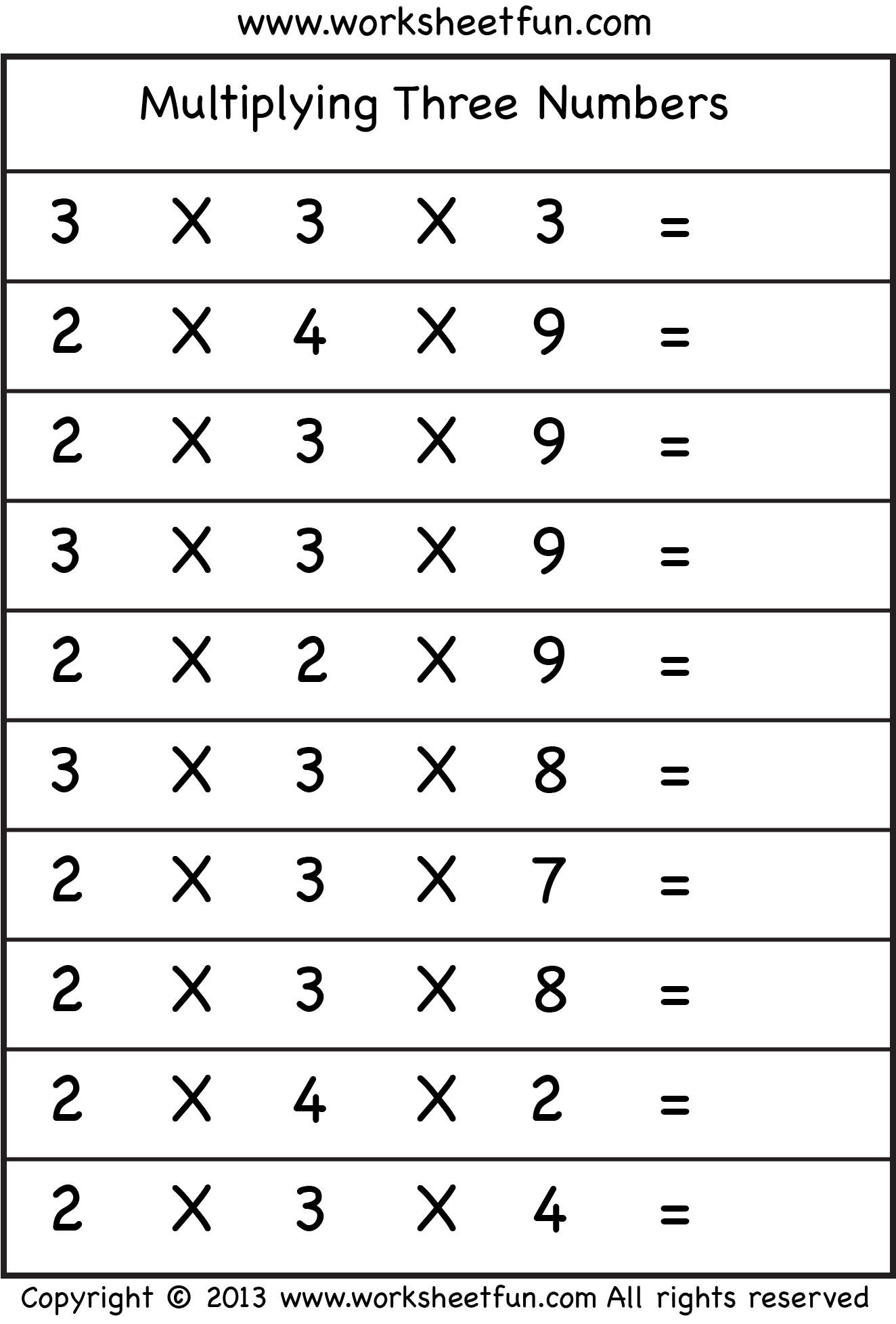 Multiplying 3 Numbers Three Worksheets FREE Printable Worksheets Worksheetfun Multiplying 3 Numbers Three Worksheets FREE Printable Worksheets Worksheetfun