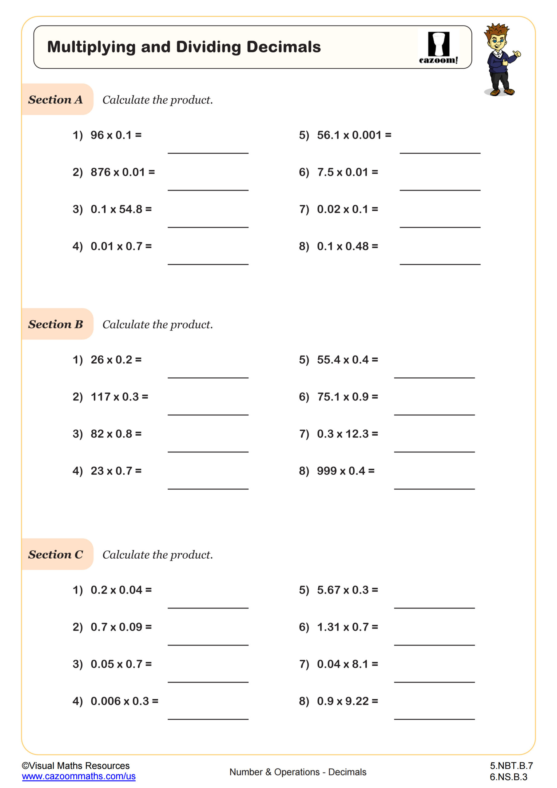 worksheet division of decimals