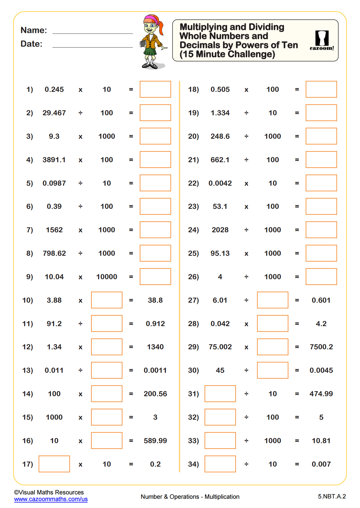 Multiplying And Dividing Whole Numbers And Decimals By Powers Of Ten 15 Minute Challenge Fun And Engaging 5th Grade PDF Worksheets Multiplying And Dividing Whole Numbers And Decimals By Powers Of Ten 15 Minute Challenge Fun And Engaging 5th Grade PDF Worksheets