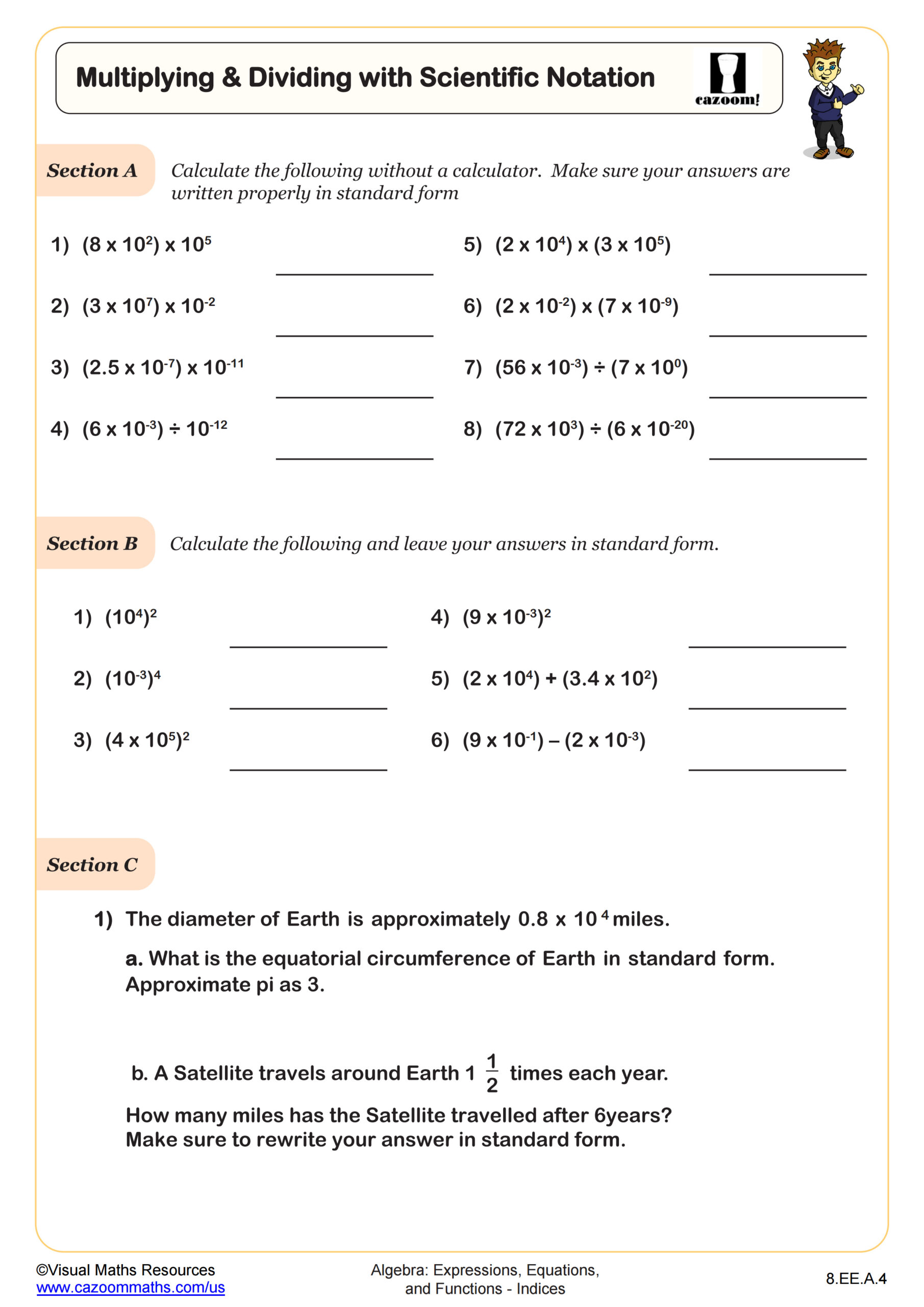 Multiplying And Dividing With Scientific Notation Worksheet Fun And Engaging 8th Grade PDF Worksheets