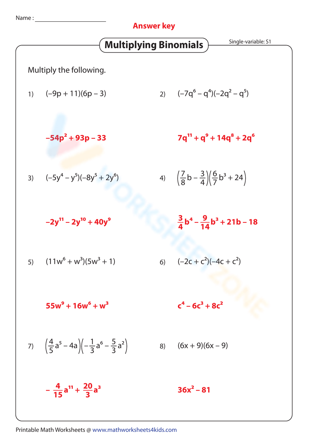 Multiplying Binomials Worksheets Worksheetzone Multiplying Binomials Worksheets Worksheetzone