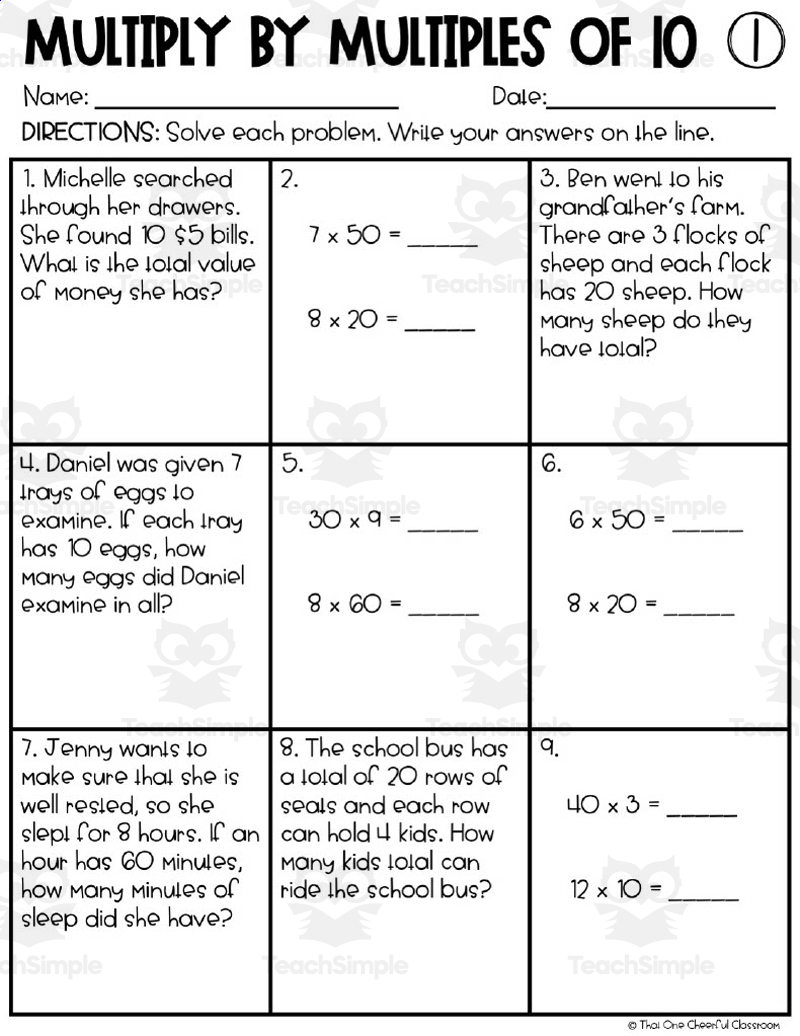 Multiplying By Multiples Of 10 Worksheet PDF 