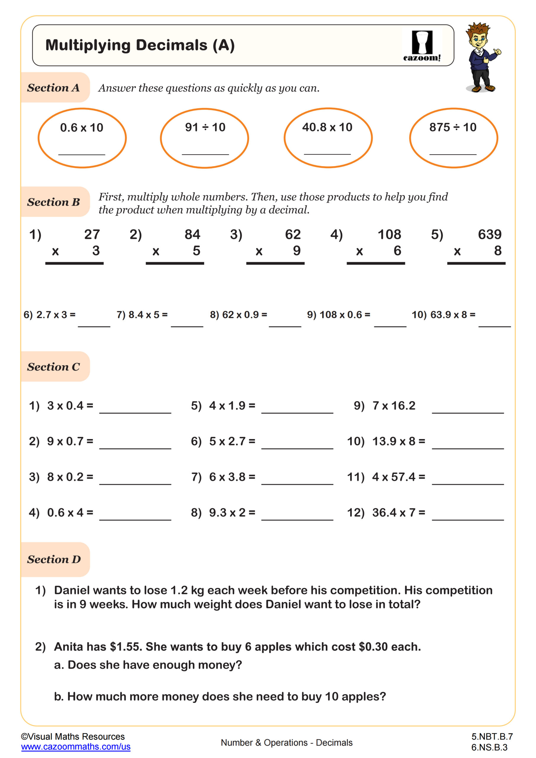 whole number and decimal multiplication worksheets whole number and decimal multiplication worksheets