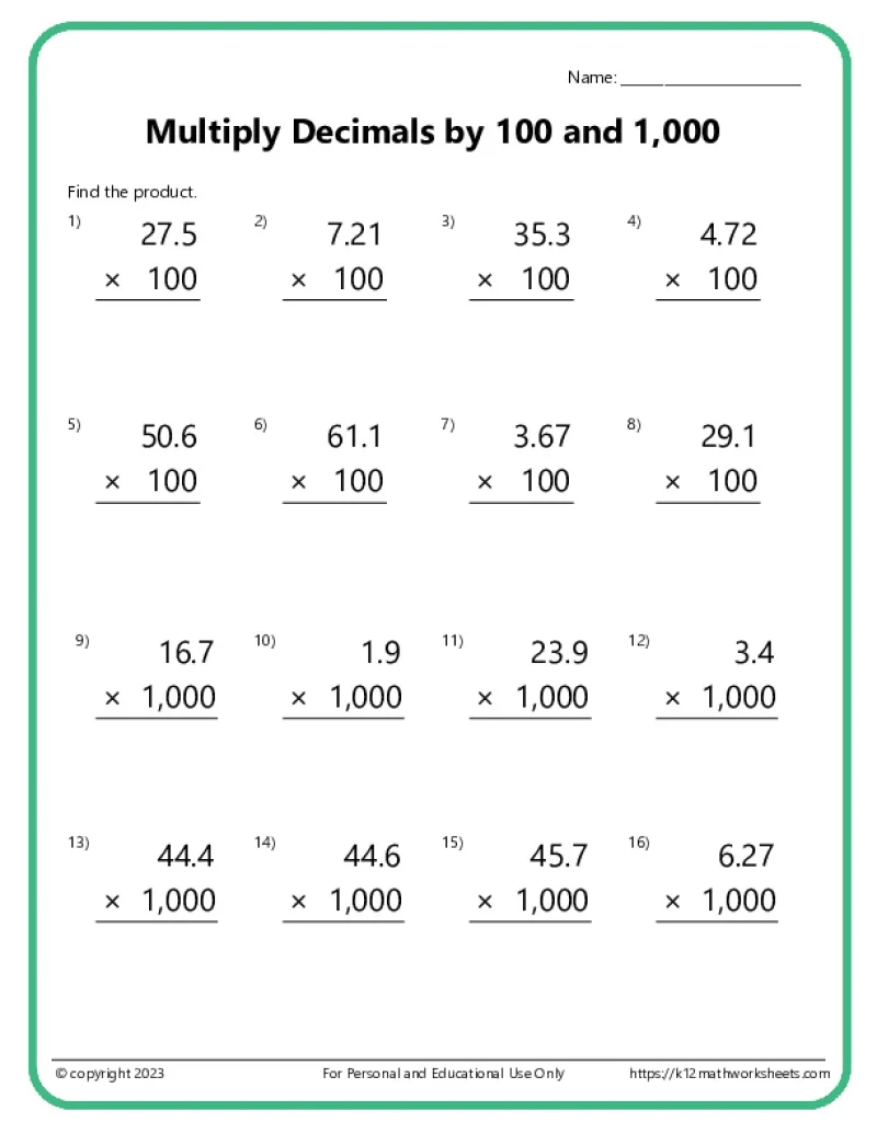 Multiplying Decimals Worksheets Multiplying Decimals Worksheets