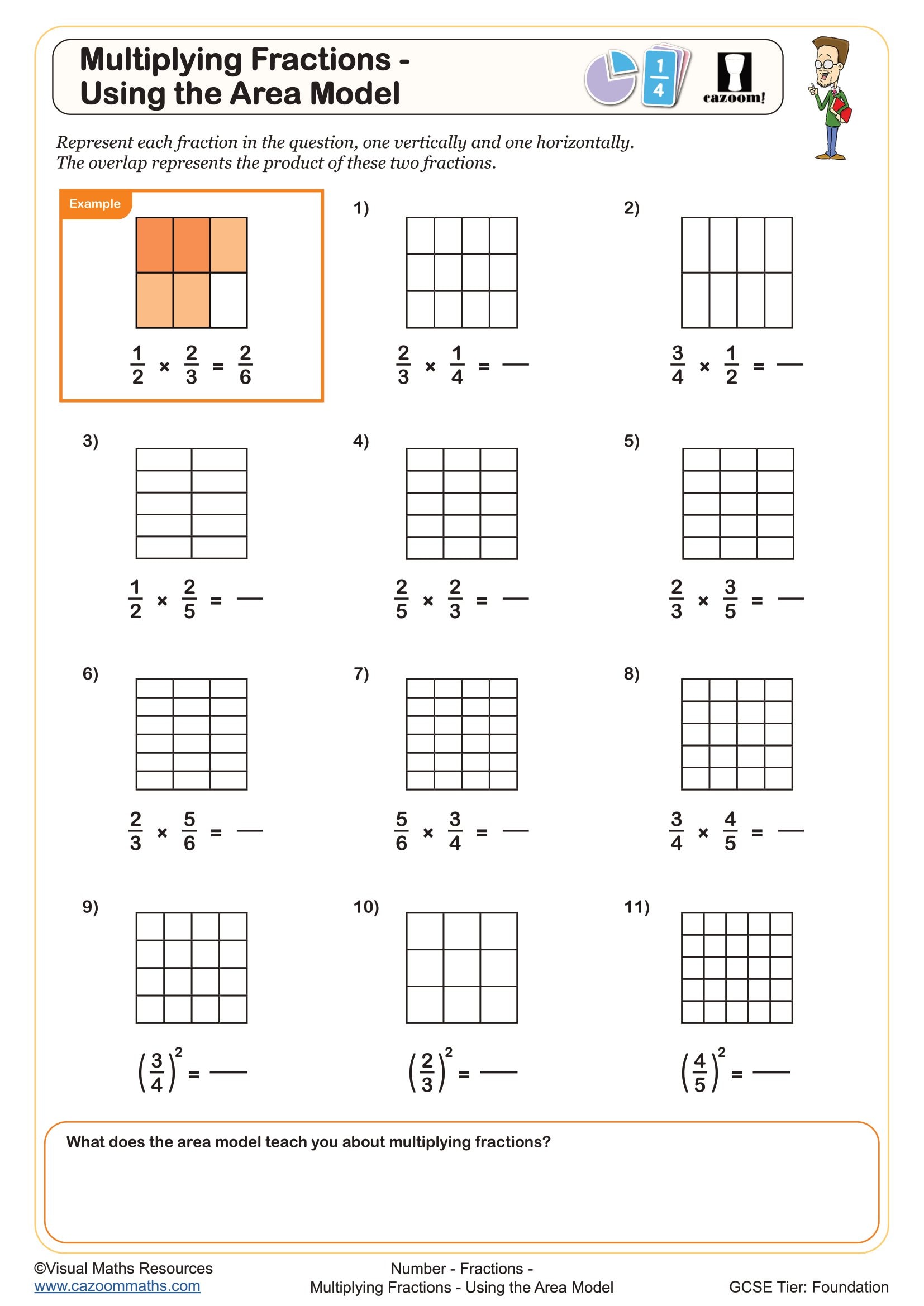 Multiplying Fractions Using Area Models Worksheet Fun And Engaging Year 8 And Year 9 Fractions Worksheet Multiplying Fractions Using Area Models Worksheet Fun And Engaging Year 8 And Year 9 Fractions Worksheet