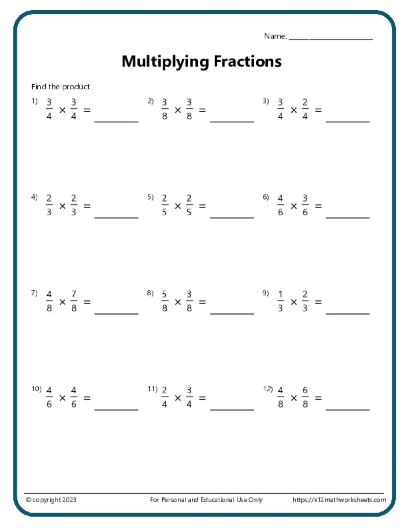 Multiplying Fractions Worksheets Multiplying Fractions Worksheets