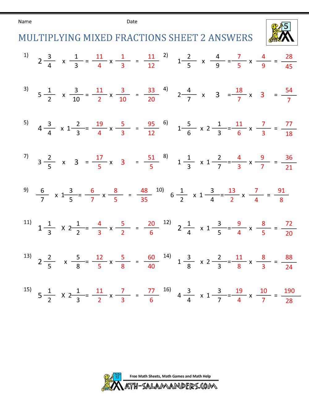 Multiplying Mixed Fractions