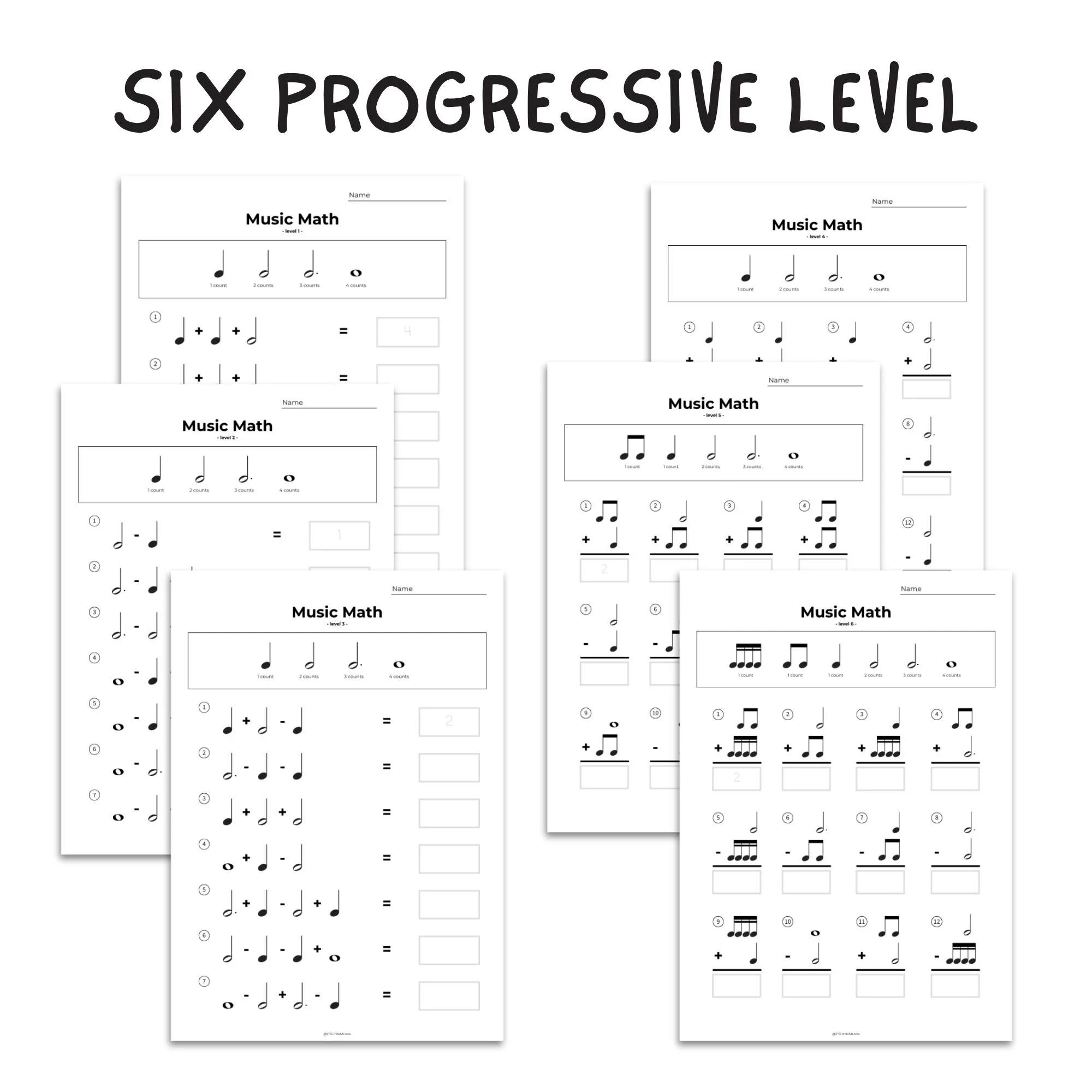 Music Math Rhythm Worksheets Beginner Note Value Practice printable PDF 6 Levels Etsy