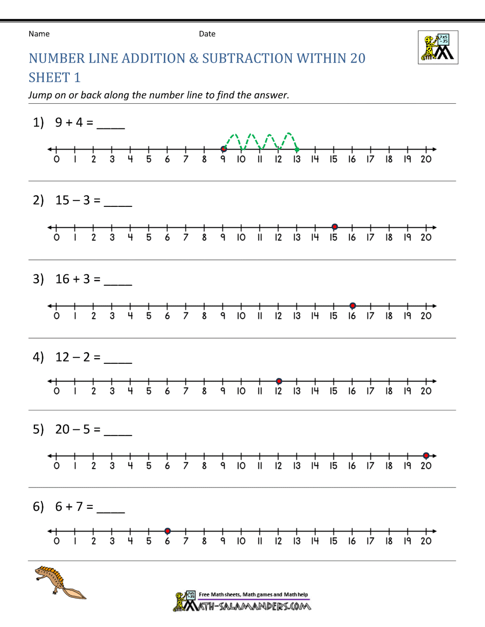 addition and subtraction within 20 worksheets