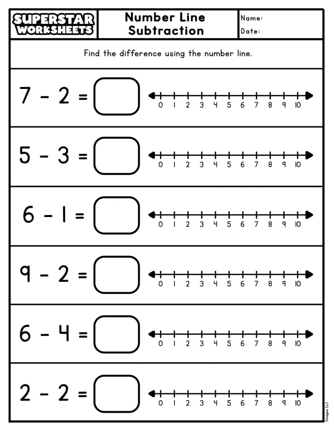 Number Line Subtraction Superstar Worksheets Number Line Subtraction Superstar Worksheets