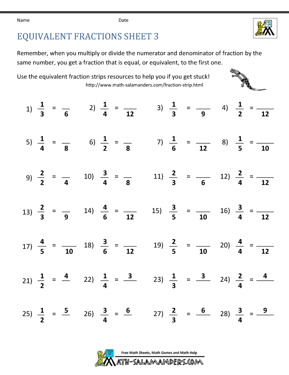 Our Equivalent Fractions Worksheets Page Worksheets Library