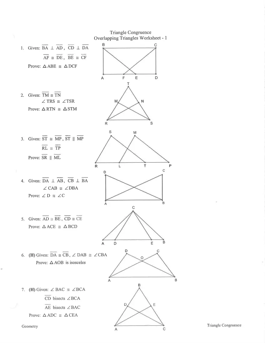 geometry congruent triangles proof worksheet