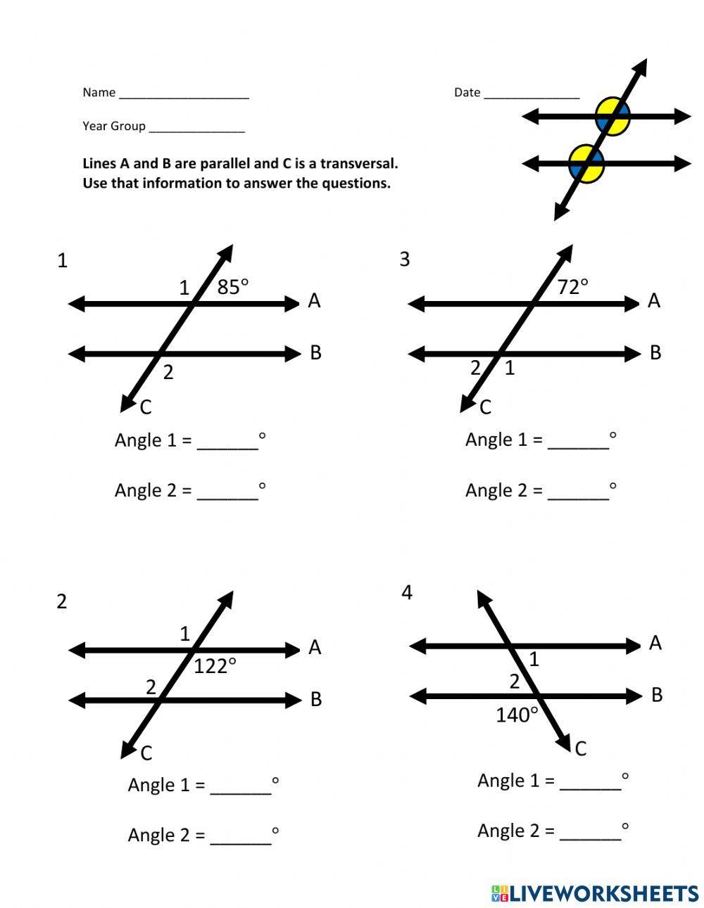 Parallel And Perpendicular Lines With A Trasnversal Line Worksheet Worksheets Library