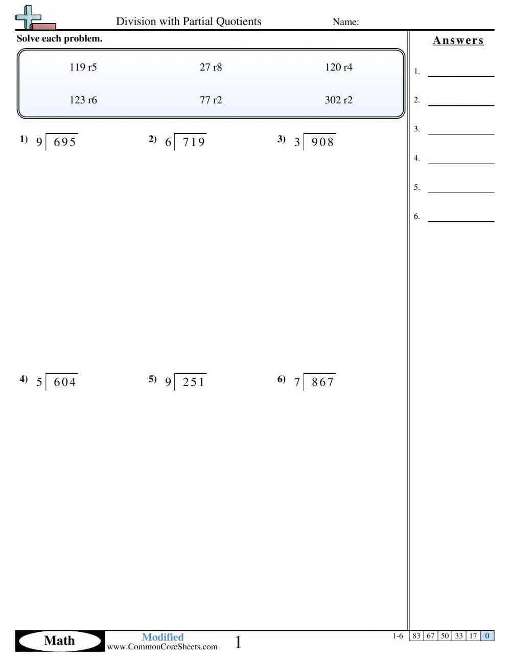 partial quotient division worksheets