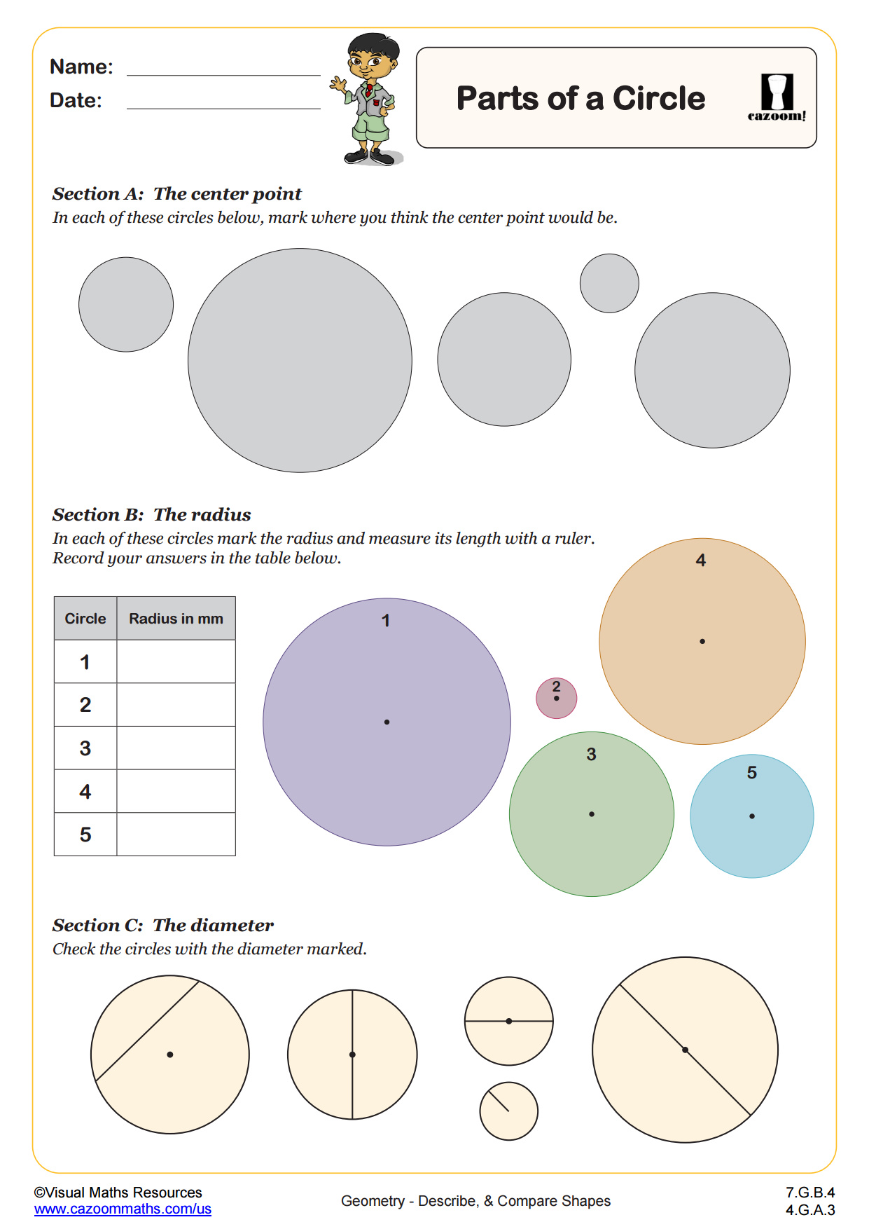 Parts Of A Circle 7th Grade PDF Geometry Worksheets