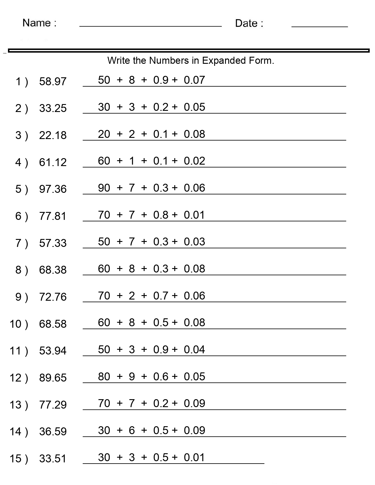 Place Value Worksheets Expanded Form With Decimals Worksheets 2 Digits Tens Made By Teachers