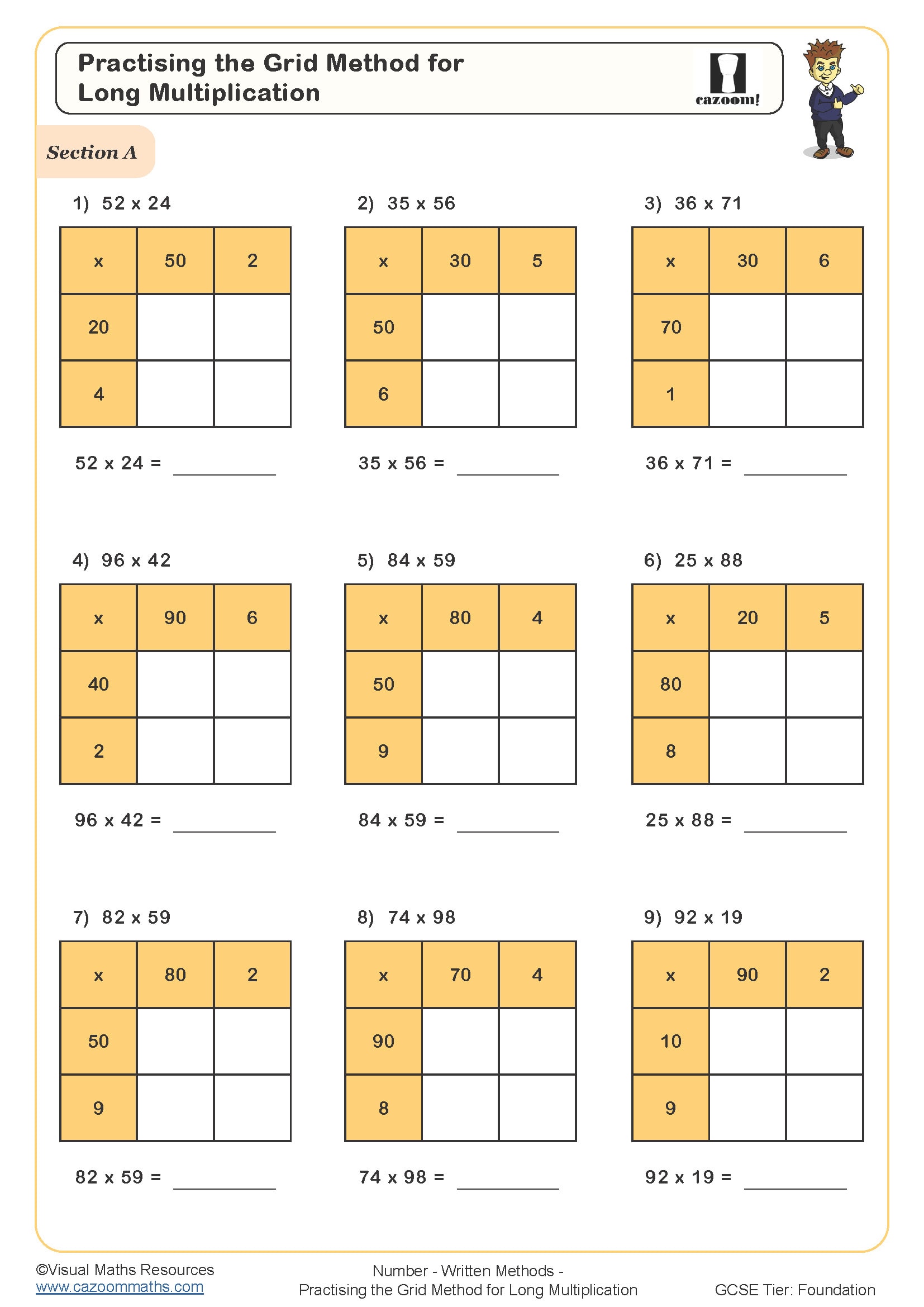 long multiplication worksheet