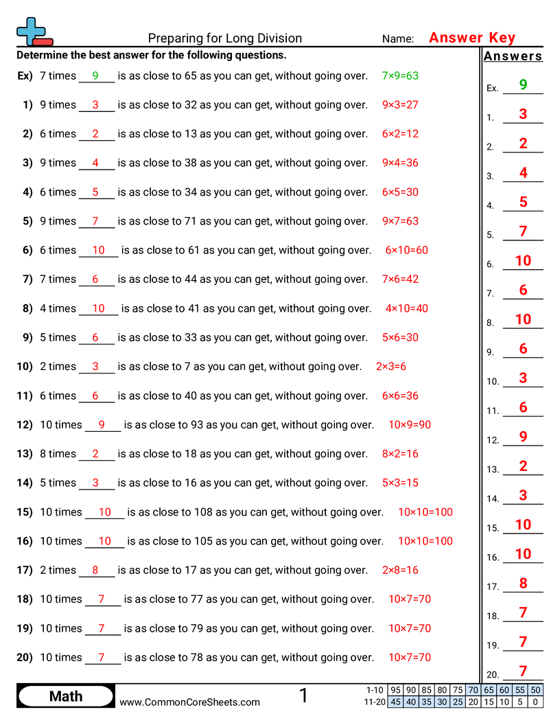 Preparing For Long Division Worksheet Download