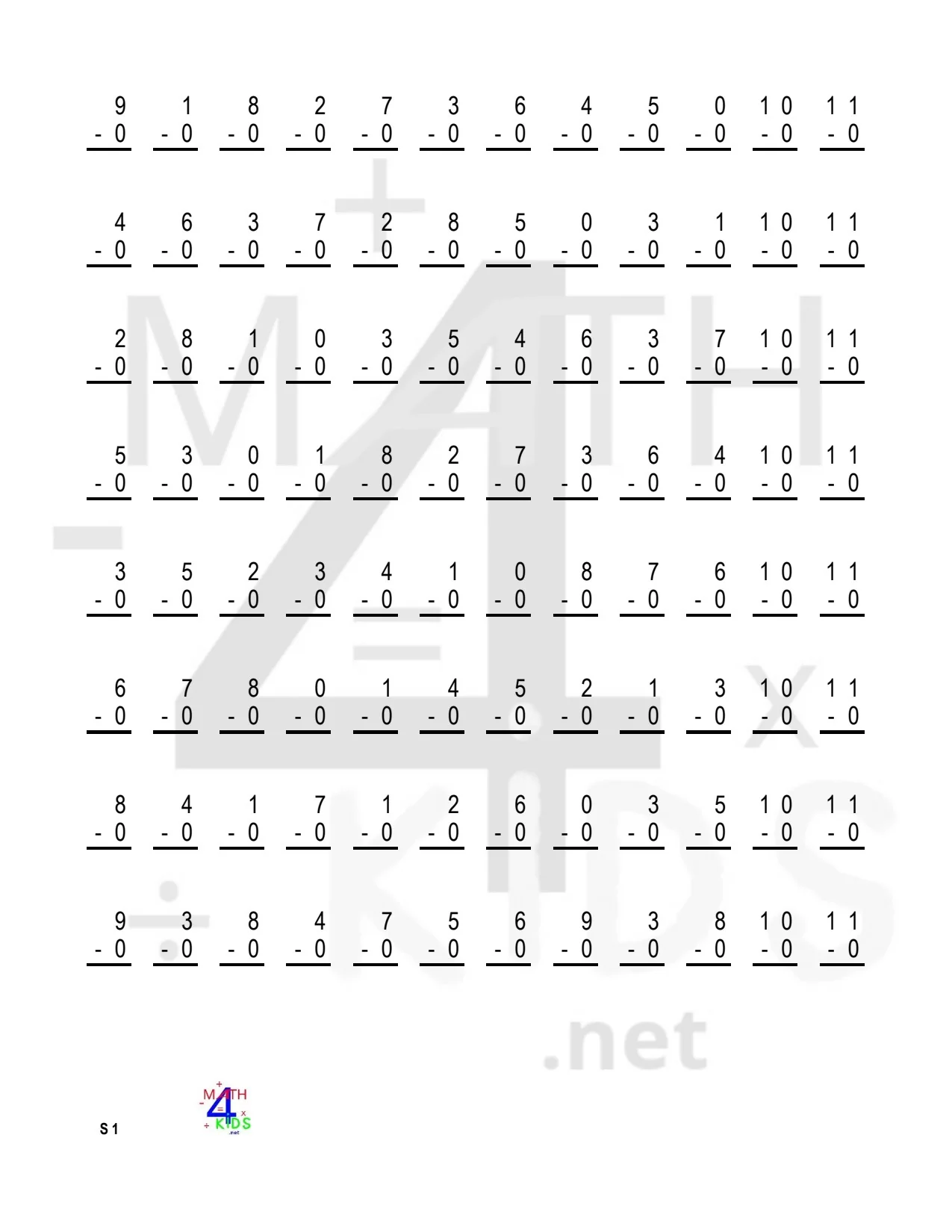 Printable Subtraction Worksheets Math4Kids