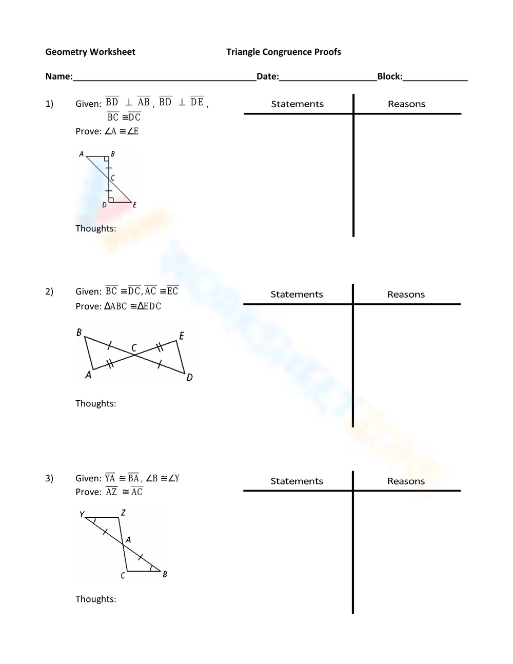 Proofs For Triangle Congruence Worksheets