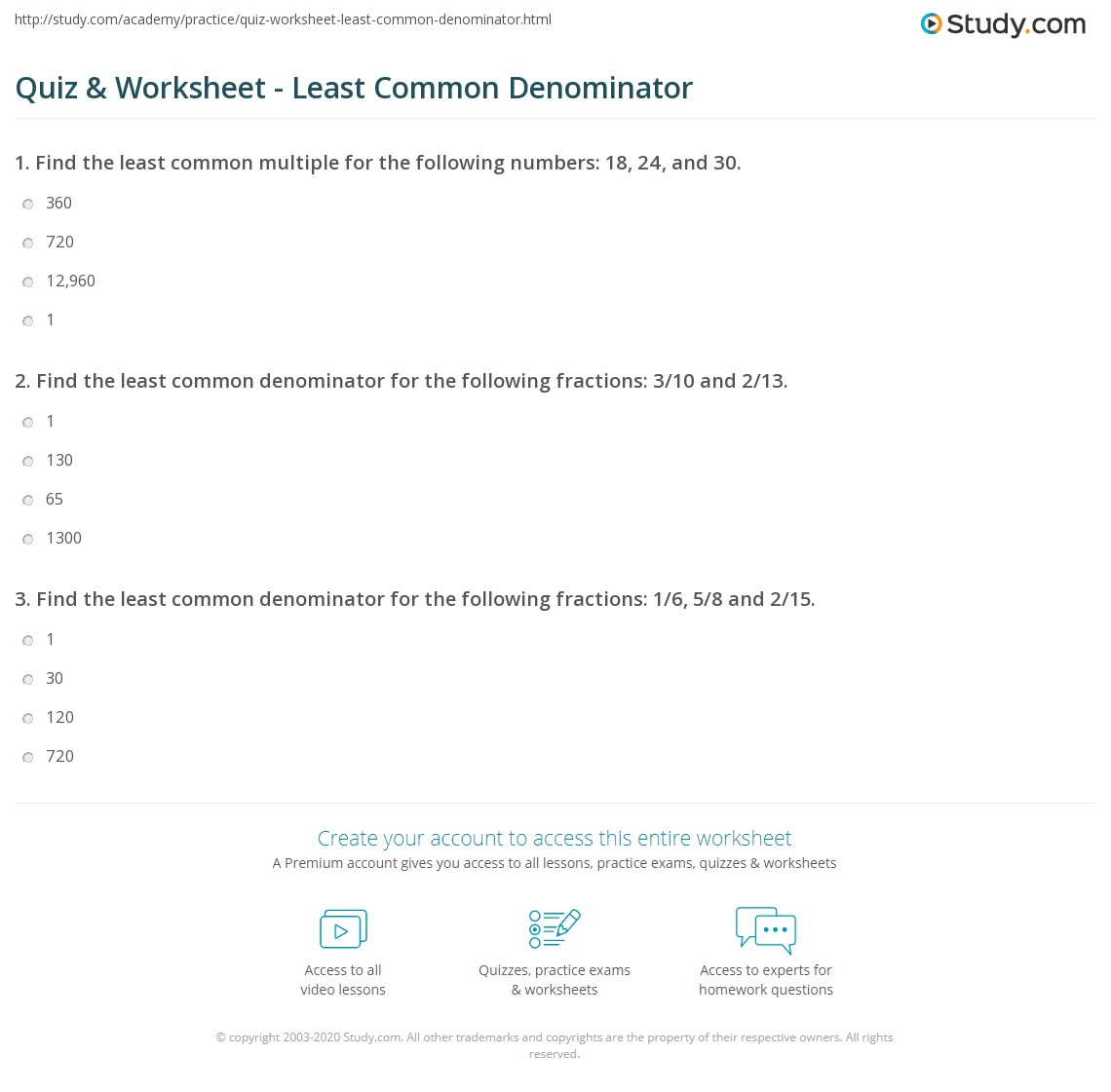 lcd fractions worksheets