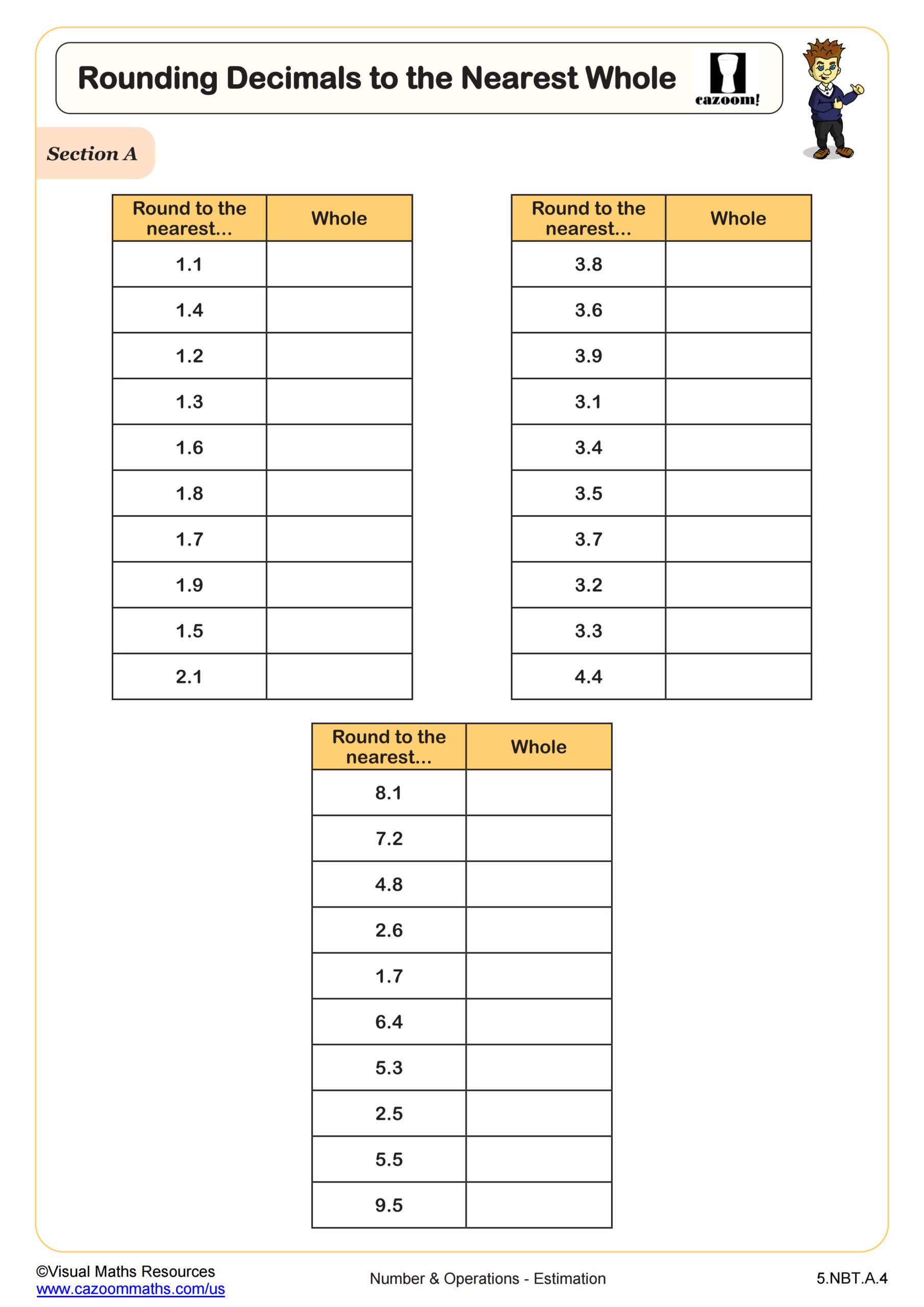 Rounding Decimals To The Nearest Whole Worksheet Fun And Engaging 5th Grade PDF Worksheets