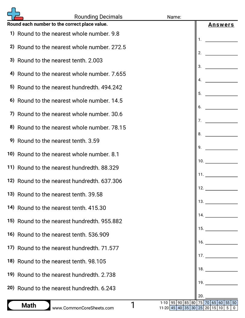 Rounding Decimals Worksheet Download
