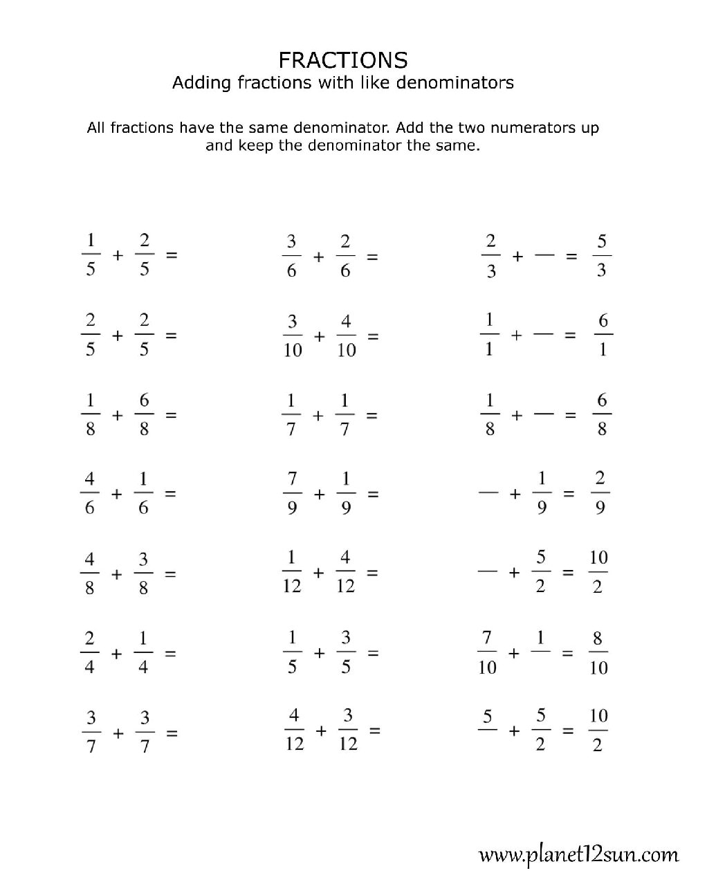 Rules Fraction Operations Planet12sun