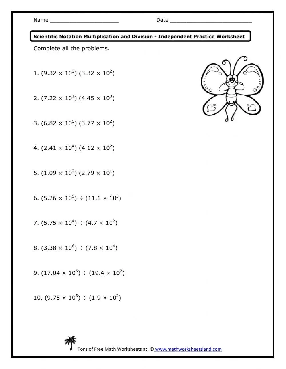 Scientific Notation Multiplication And Division Worksheet Printable Art Activities