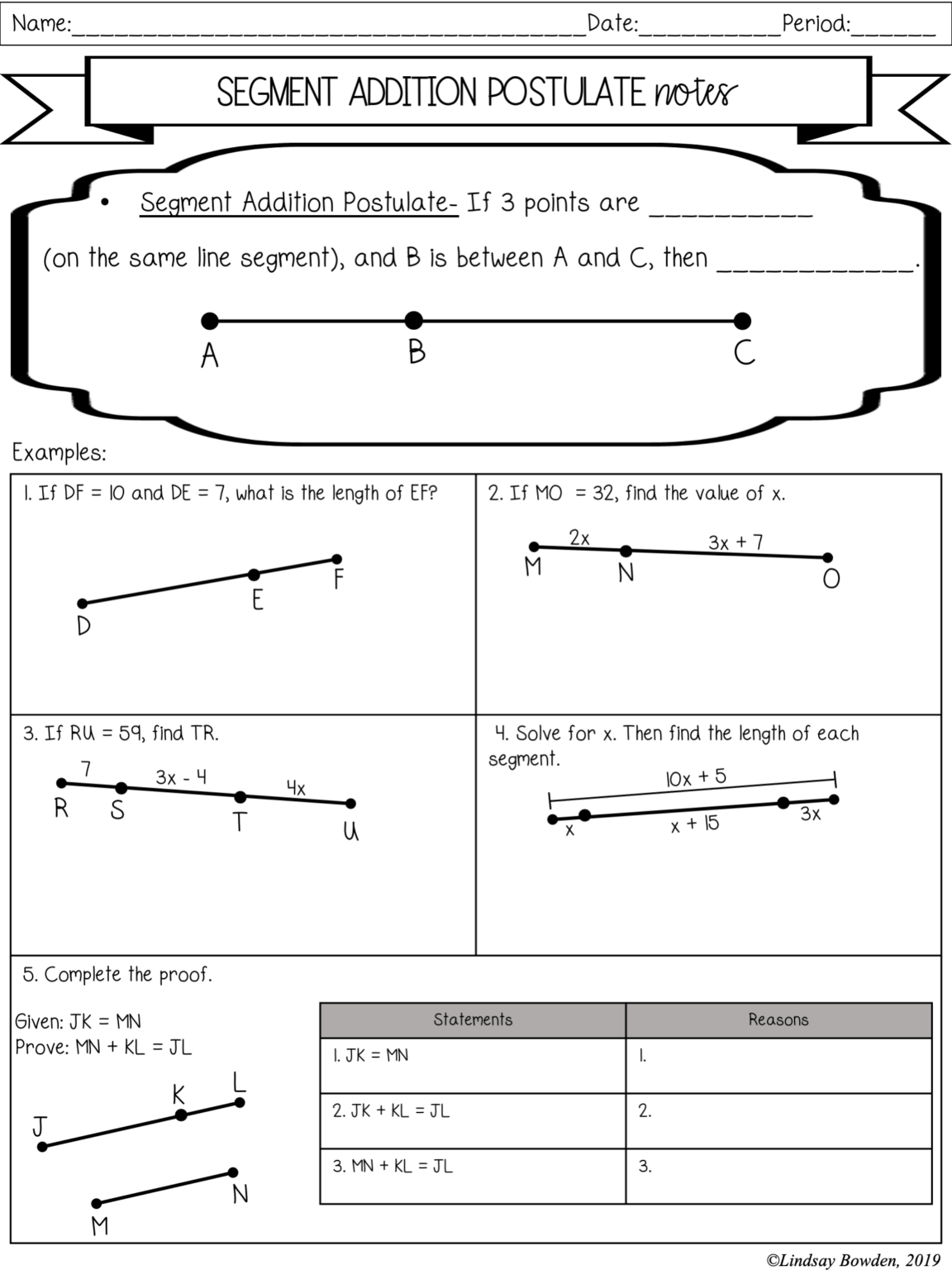 Segment Addition Postulate Worksheet Printable Art Activities Segment Addition Postulate Worksheet Printable Art Activities