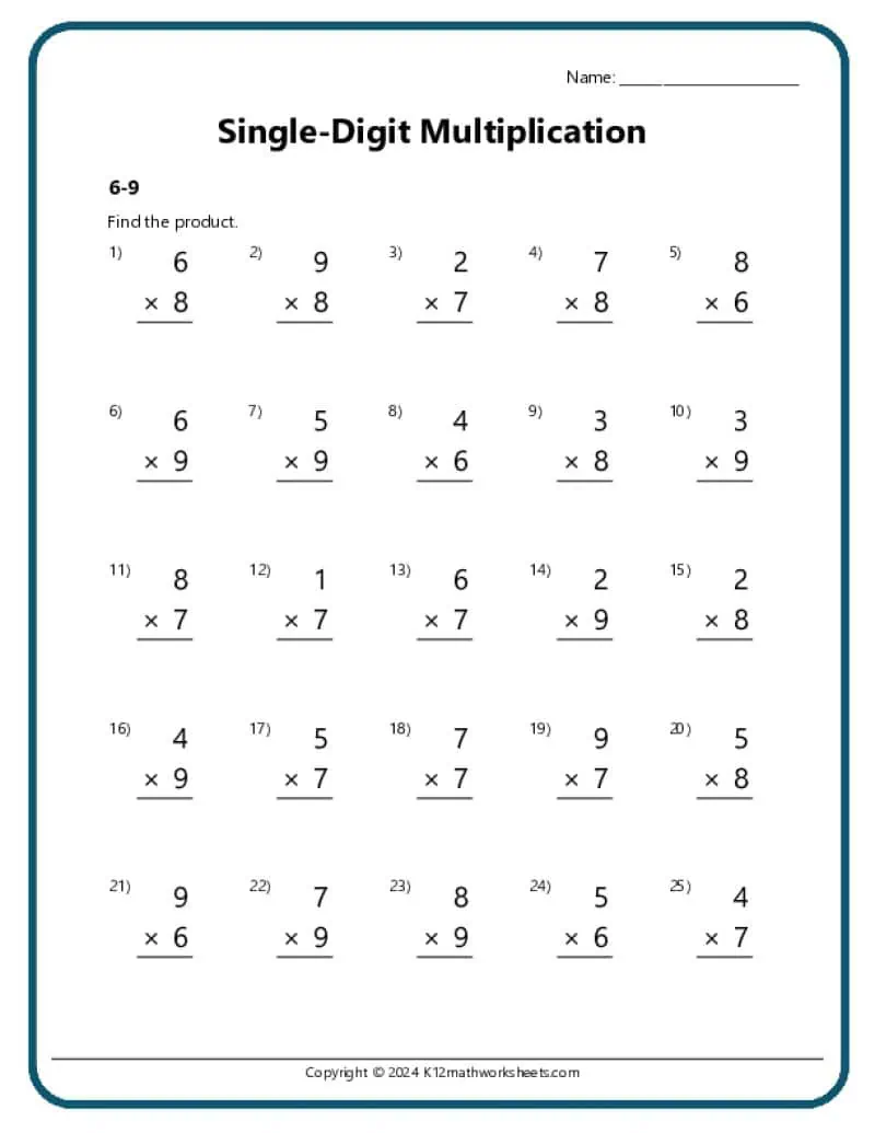 9 multiplication worksheet