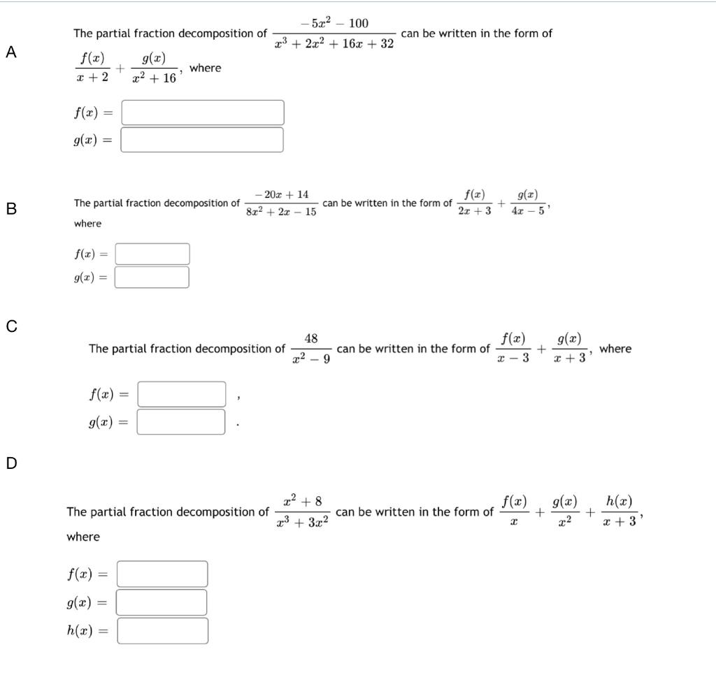 Solved The Partial Fraction Decomposition Of Chegg