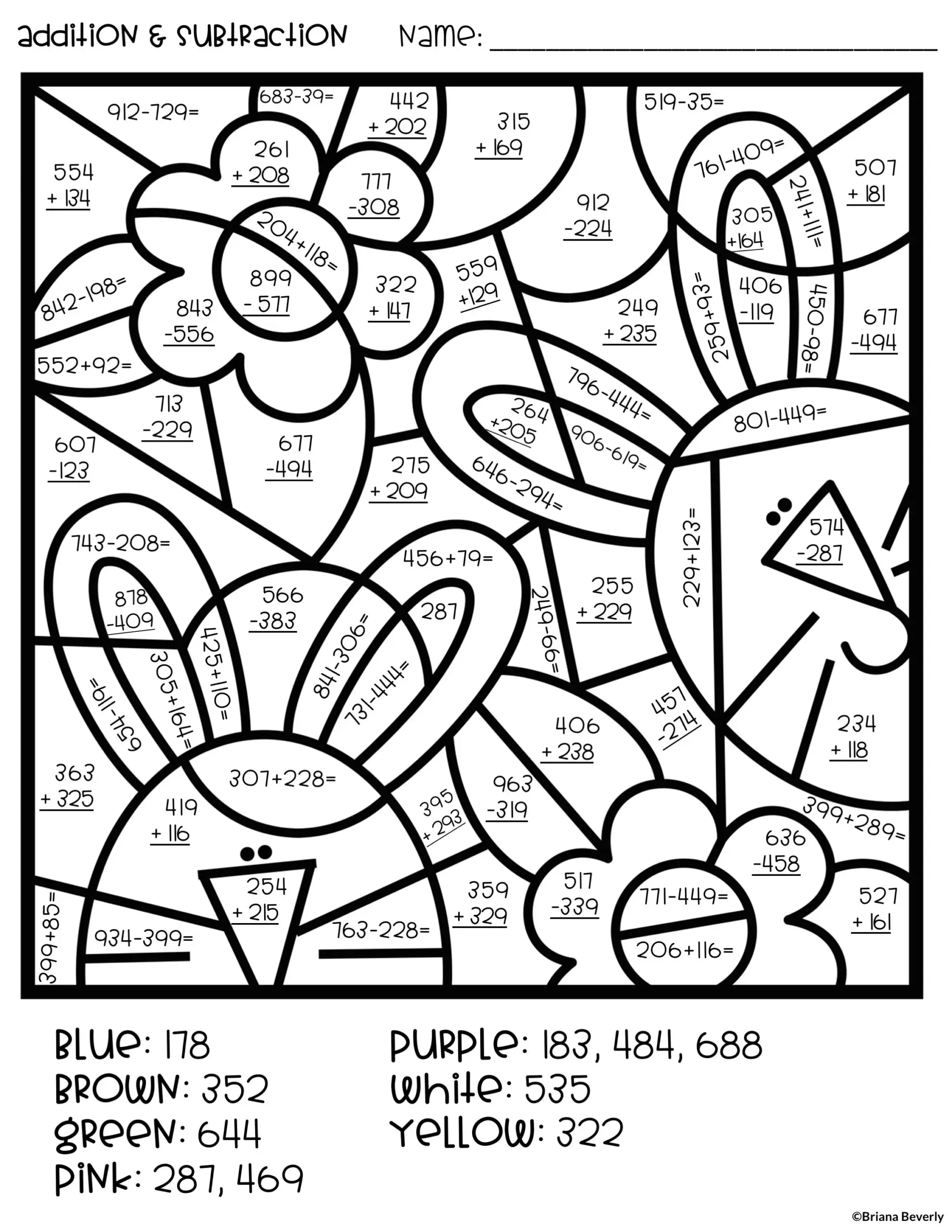 Spring Color By Number Triple Digit Addition Subtraction Teaching With Briana Beverly Spring Color By Number Triple Digit Addition Subtraction Teaching With Briana Beverly