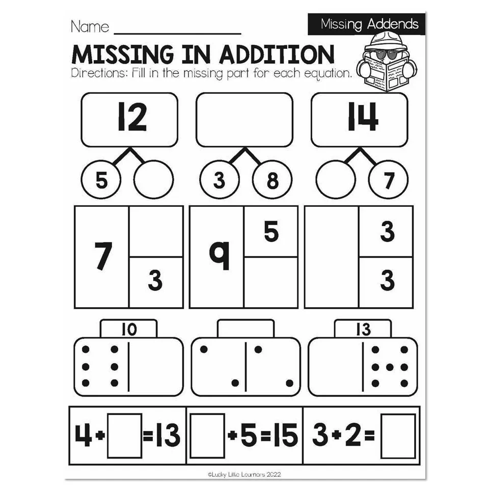 missing addend addition worksheets missing addend addition worksheets
