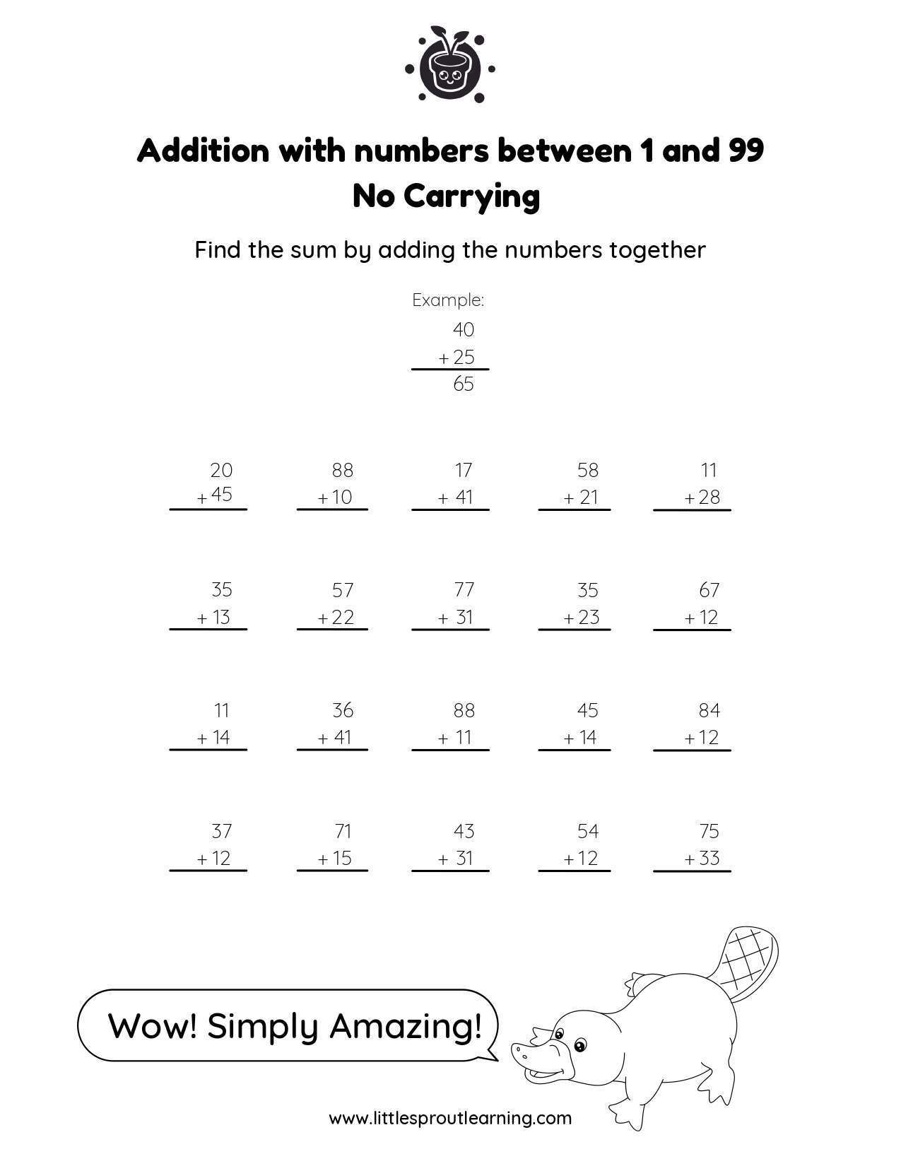 Stacked Addition With 1 Digit Up To 99 Little Sprout Art Stacked Addition With 1 Digit Up To 99 Little Sprout Art