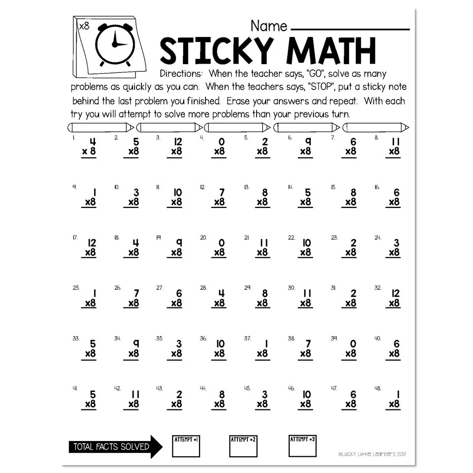 Sticky Math Fact Fluency Practice Multiplication X8 Lucky Little Learners Sticky Math Fact Fluency Practice Multiplication X8 Lucky Little Learners