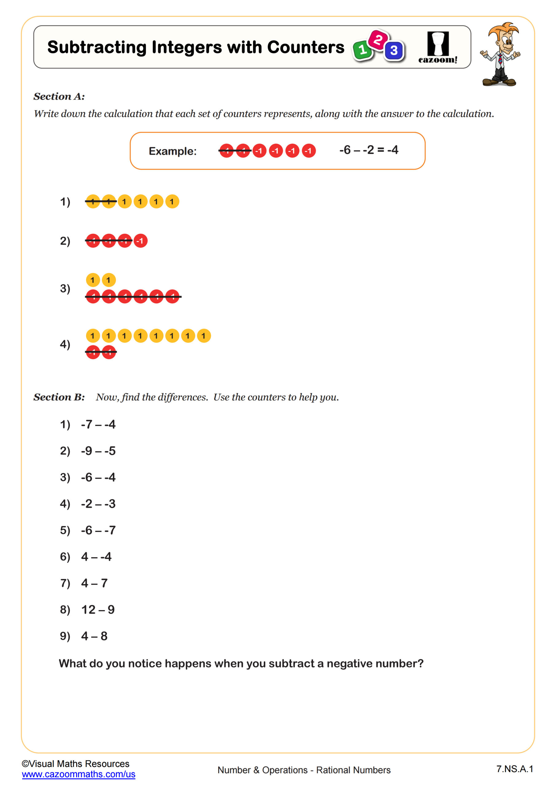 subtracting integers worksheet