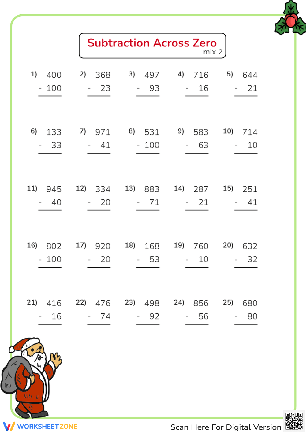Subtraction Across Zero Worksheet Math Practice