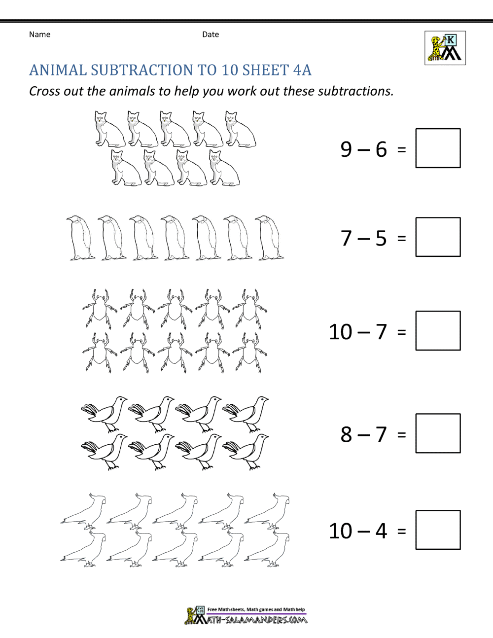 Subtraction To 10 Worksheets Subtraction To 10 Worksheets