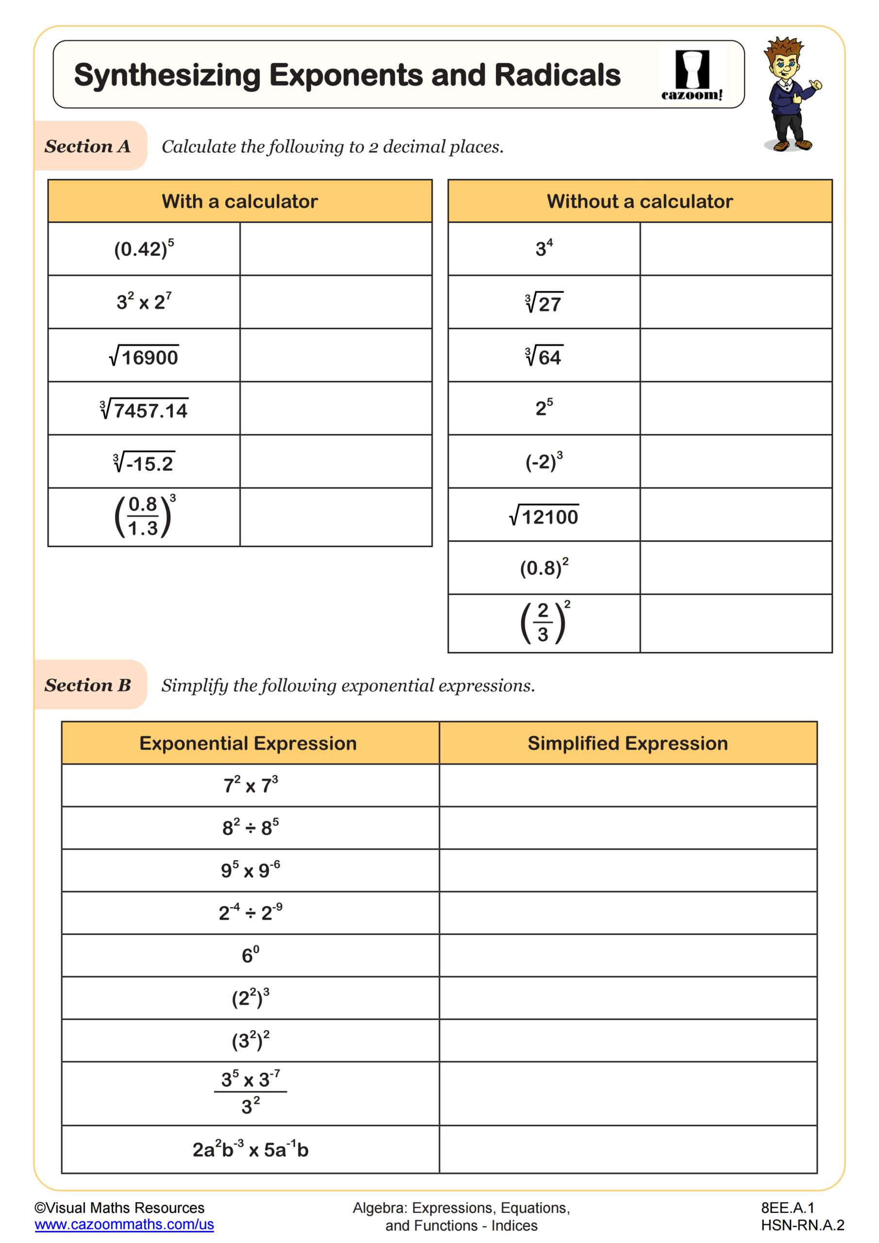 Synthesizing Exponents And Radicals Worksheet 8th Grade PDF Worksheets