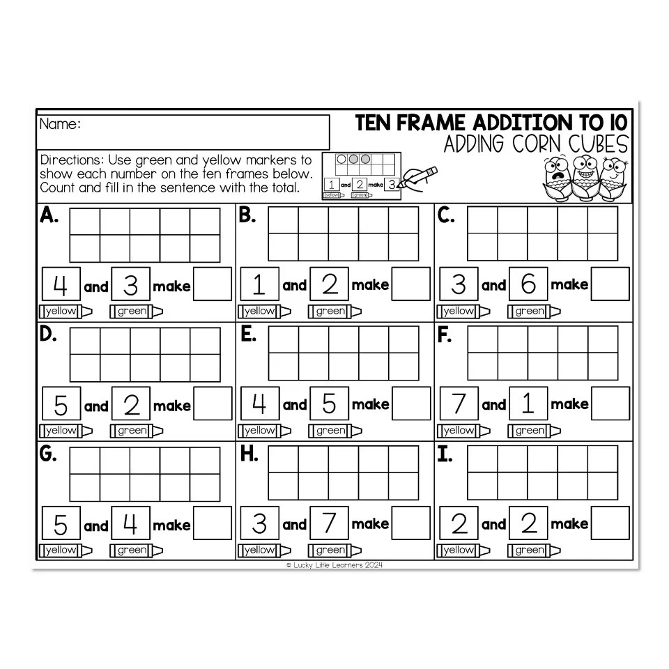 ten frame addition worksheets ten frame addition worksheets