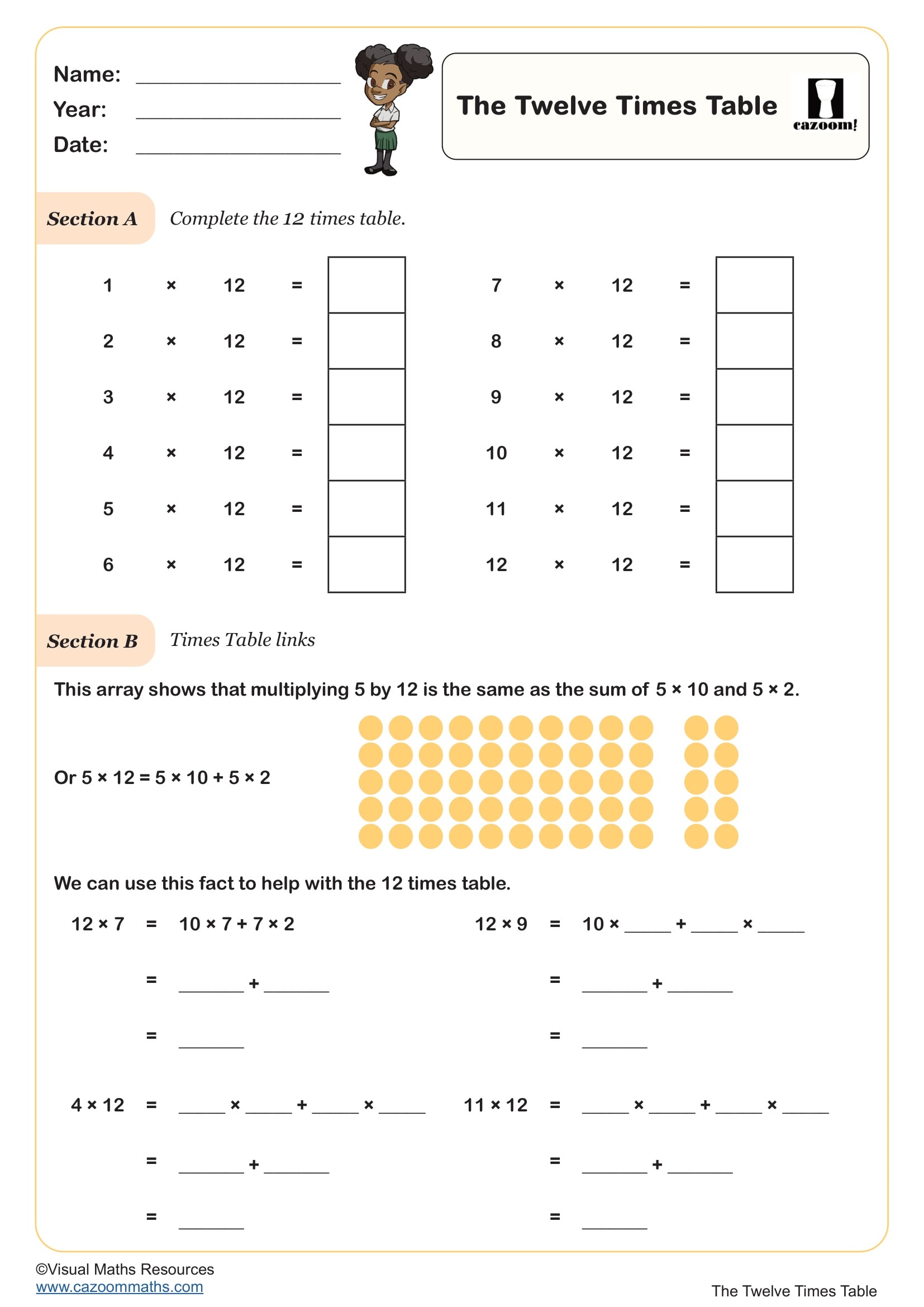 multiplication table worksheet 12