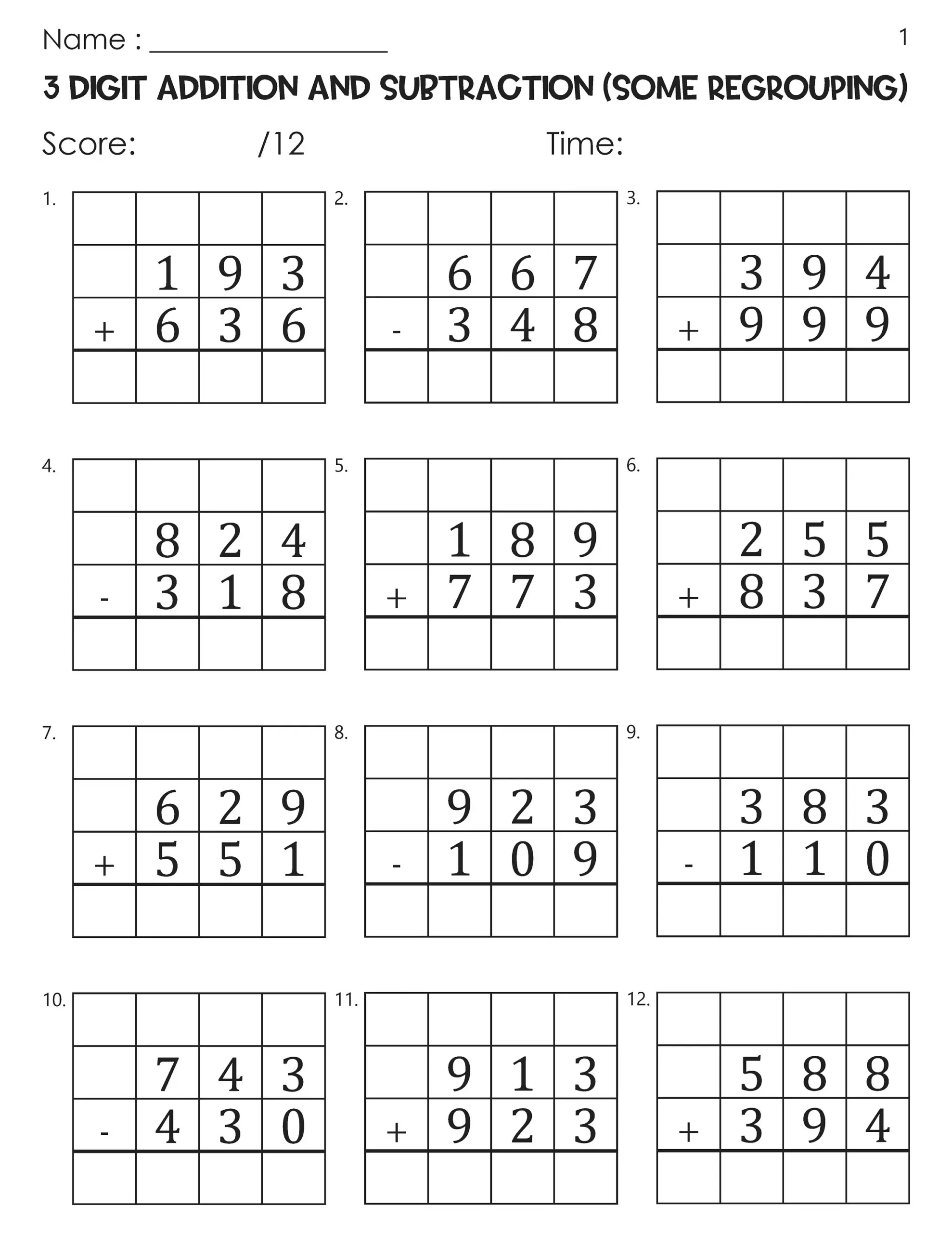 Three Digit Mixed Addition And Subtraction Some Regrouping With Grid Worksheets Etsy Denmark