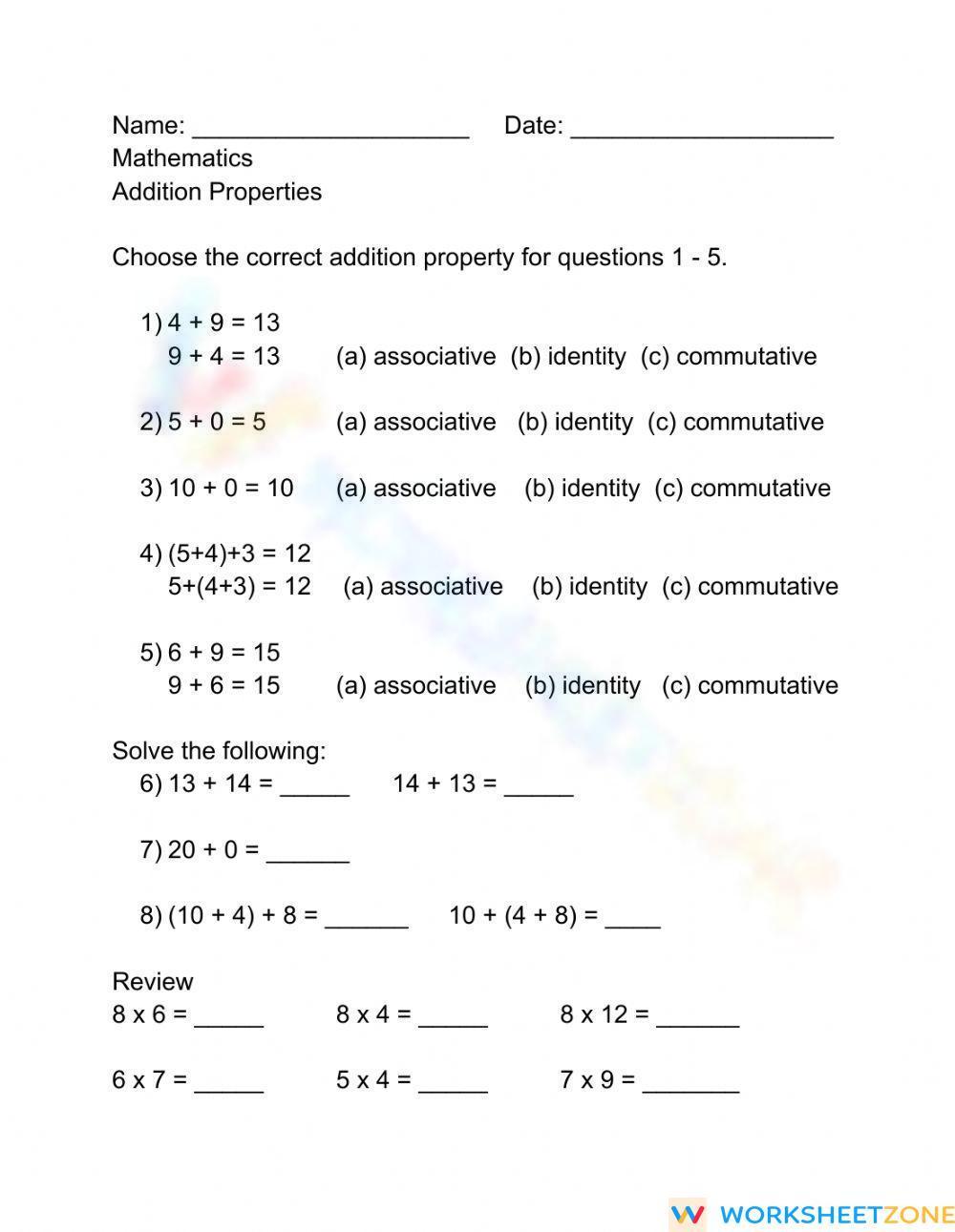 Understanding Addition Properties Worksheets Understanding Addition Properties Worksheets