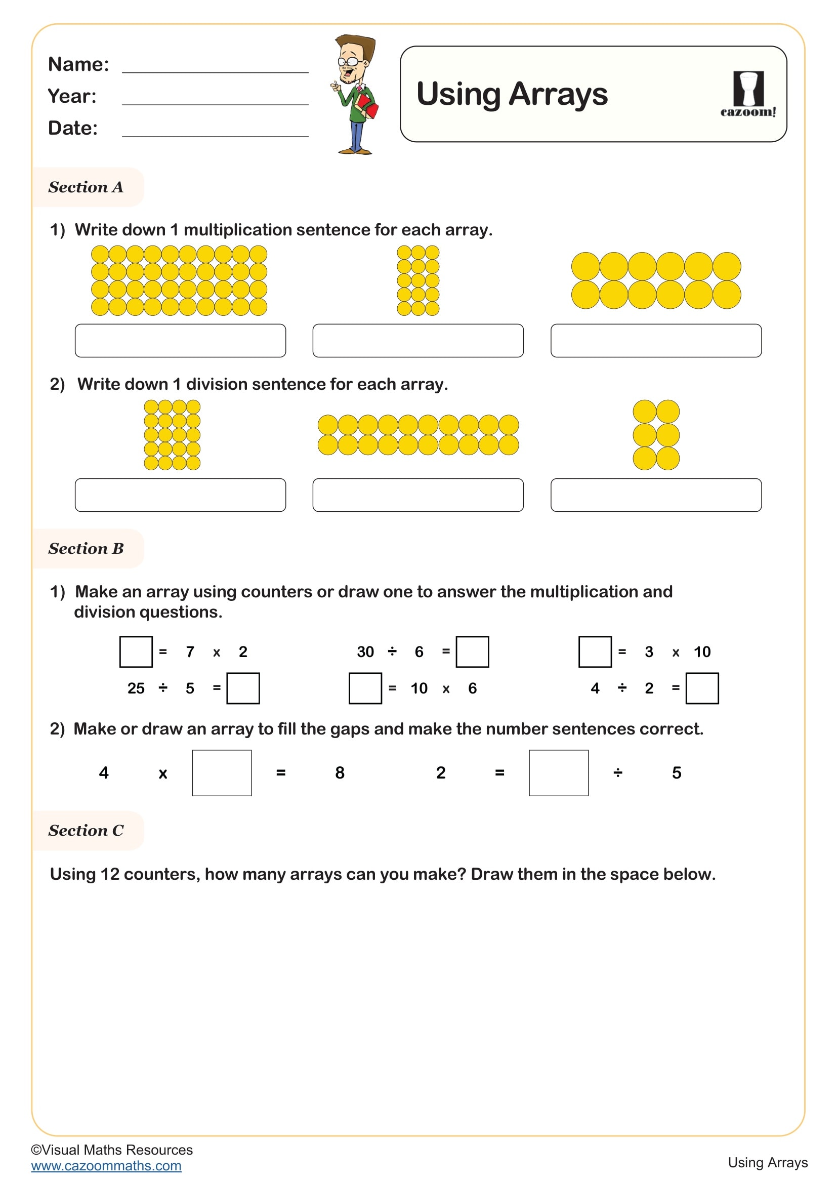 Using Arrays Fun And Engaging Year 2 Maths Worksheet