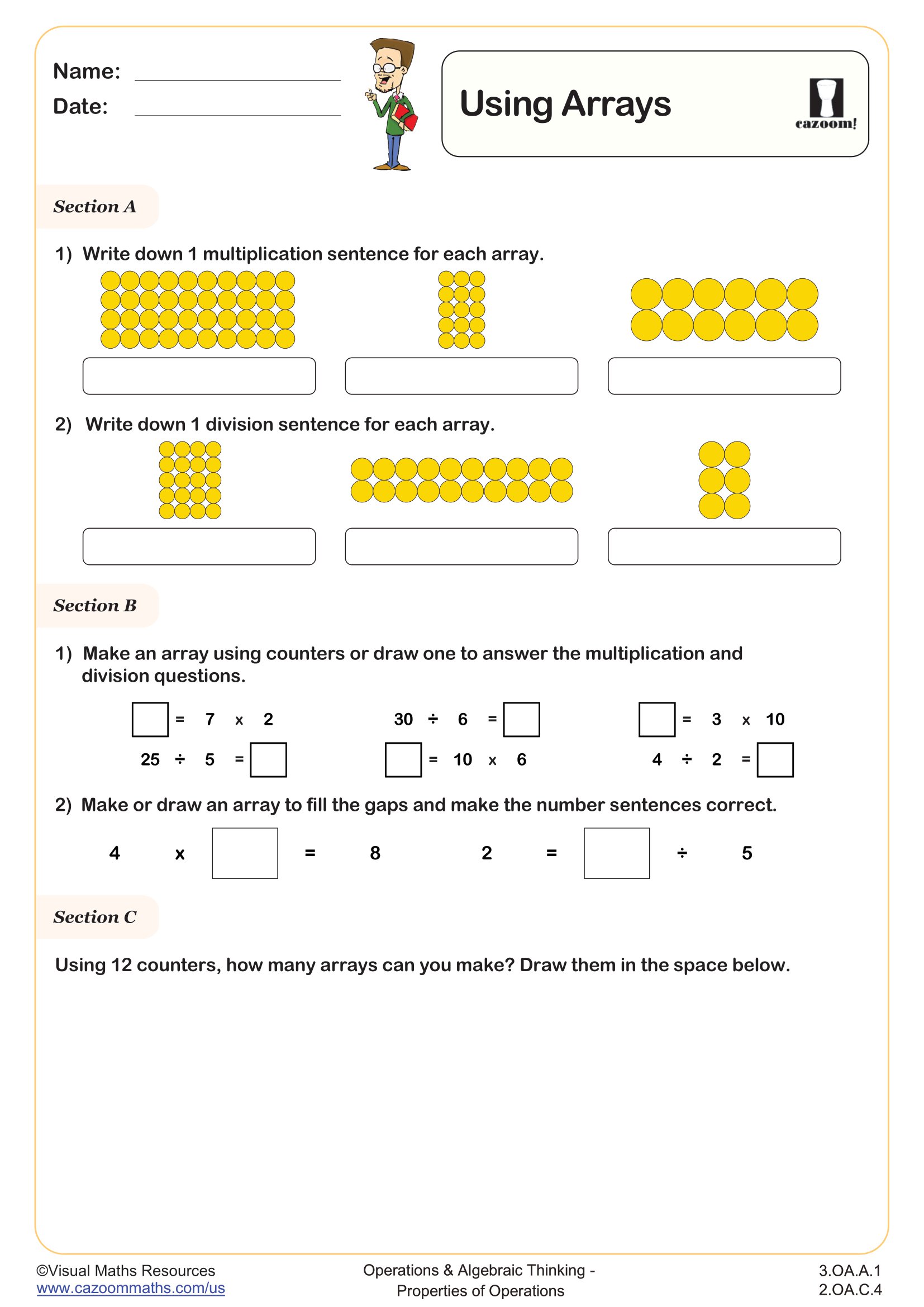 Using Arrays Worksheet Fun And Engaging 2nd Grade And 3rd Grade Operations Algebraic Thinking Worksheet Using Arrays Worksheet Fun And Engaging 2nd Grade And 3rd Grade Operations Algebraic Thinking Worksheet